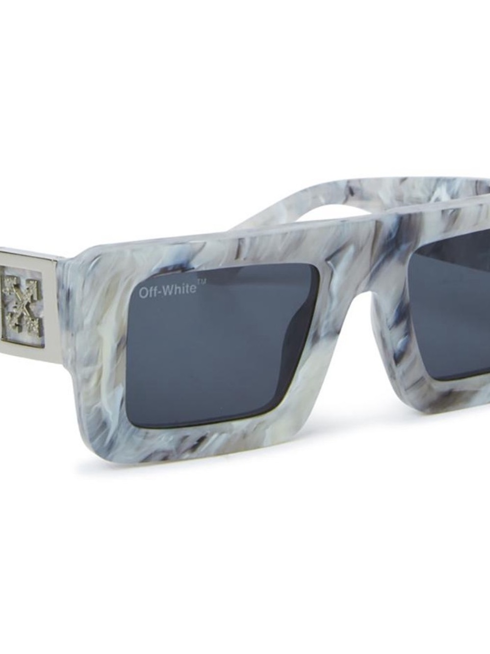 Off-White Leonardo Marble Effect Rectangular Sunglasses with Dark Lenses